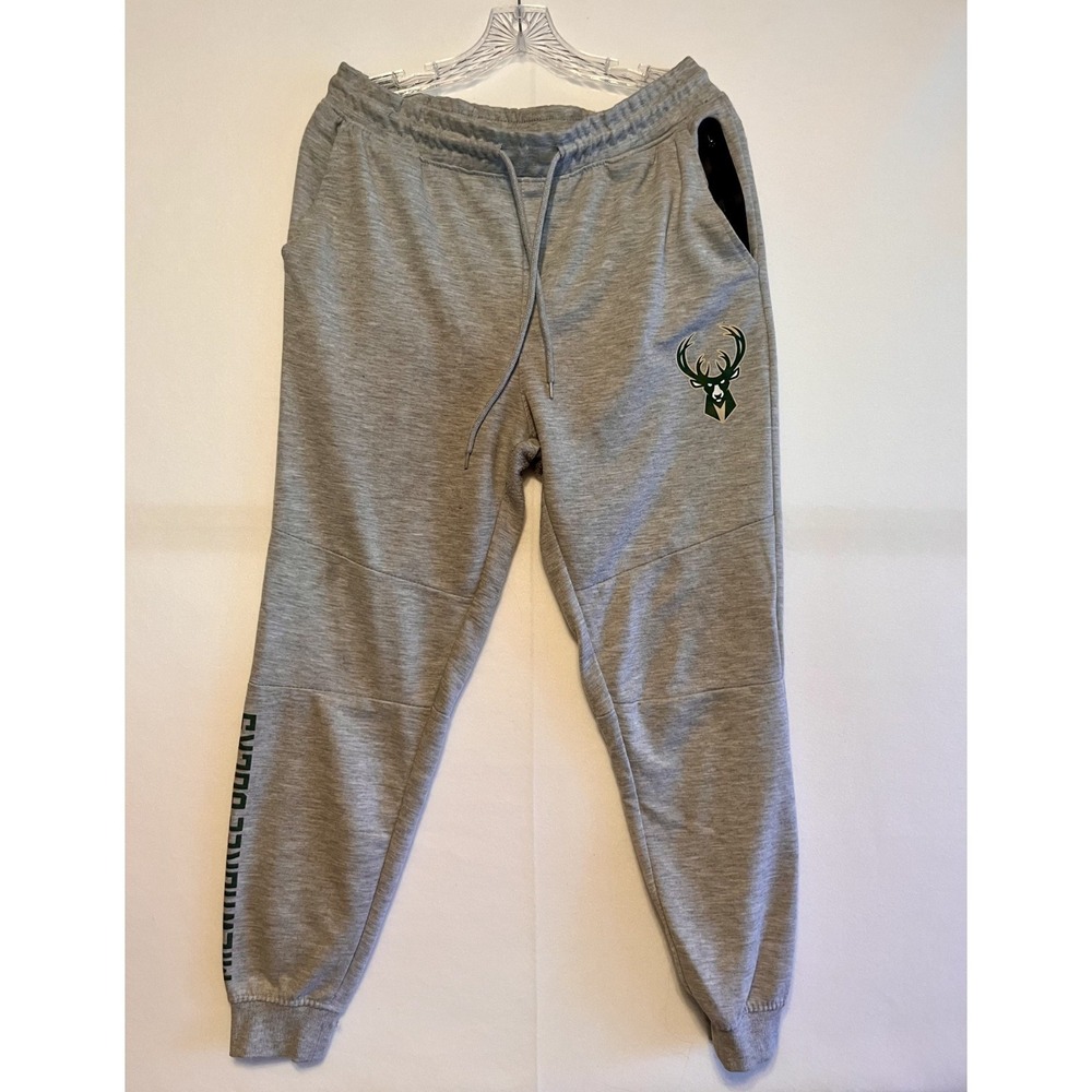 NBA Brand Milwaukee Bucks Jogger Sweat Pants Draw String Pocket Zip Size Large
